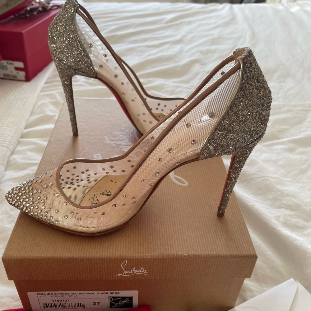 Authentic Louboutin Follies Strass 100 in Perle - Picture 3 of 5
